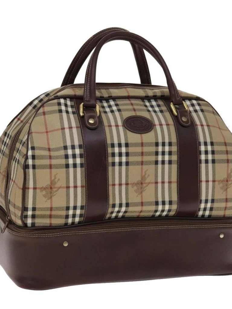 Burberrys Nova Check Boston Bag Pvc Leather Beige